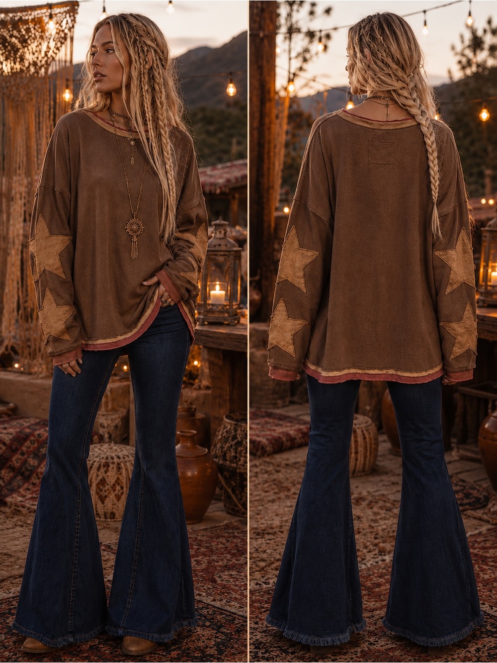 NWOT Star Faux Suede Oversized Top